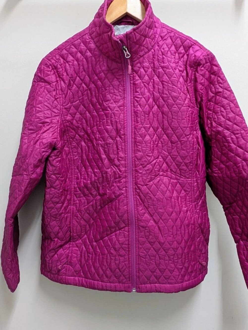Lands' End Women's Quilted Puffer Zip Jacket Magenta Pink Purple Lined Light L